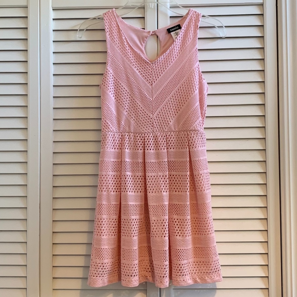 Zunie Girl’s Pink Pointelle Knit Sleeveless Skater Dress size 7